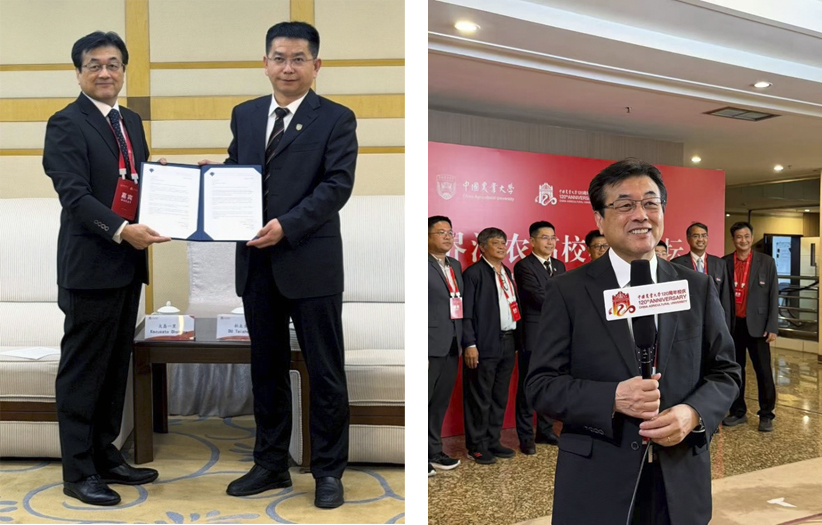Formal presentation of a congratulatory message to Vice President Du Taisheng of China Agricultural University / Director Oshima being interviewed
